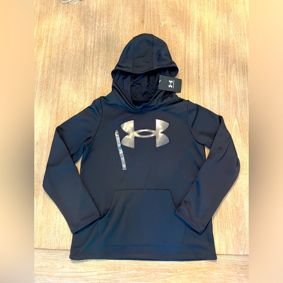 NWT! New Under Armour Sparkle Logo Hoodie/Black-Girls size large - Picture 1 of 6